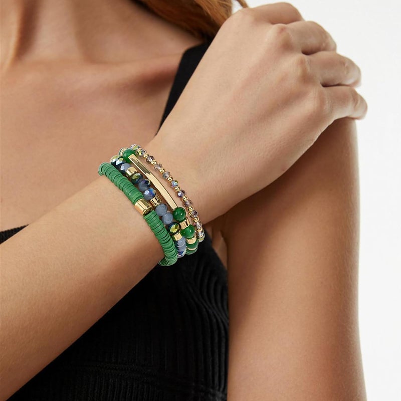 Aigrnc Boho Beaded Stretch Bracelets For Women Stackable Crystal Gold Plated Beaded Bracelets Set Trendy Handmade Friendship Braeclet Jewelry Gifts - Image 5